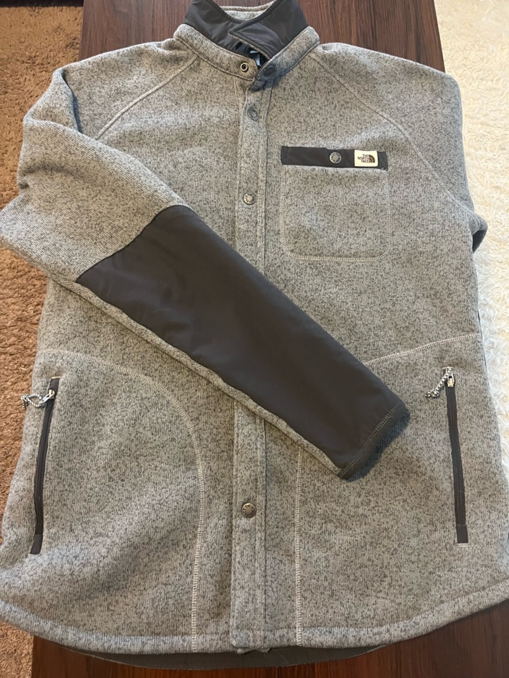The North Face Gray Fleece Jacket with Black Reinforced Sleeves